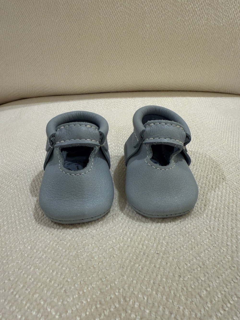 Freshly Picked Blue Leather Baby T-Strap Moccasins